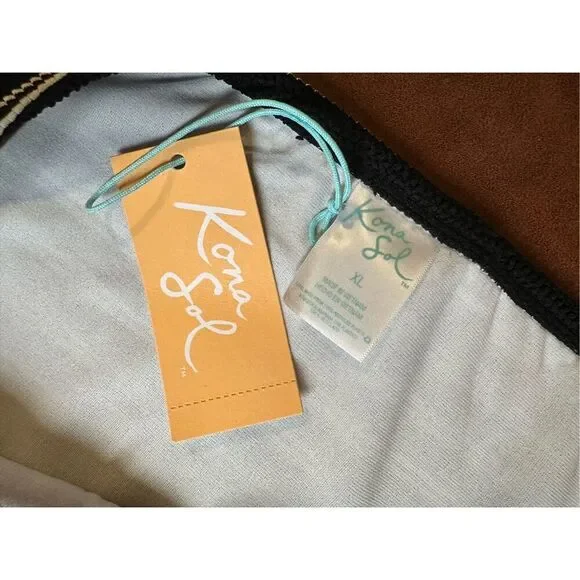 Kona Sol black and White Textured Boho Swim Bikini Bottom Size XL - Picture 3 of 4